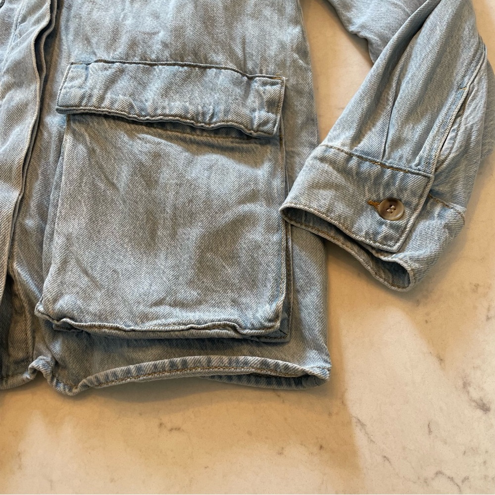 Zara ๐ Denim Oversized Cargo Shirt Jacket with Belt Size M - Picture 10 of 12